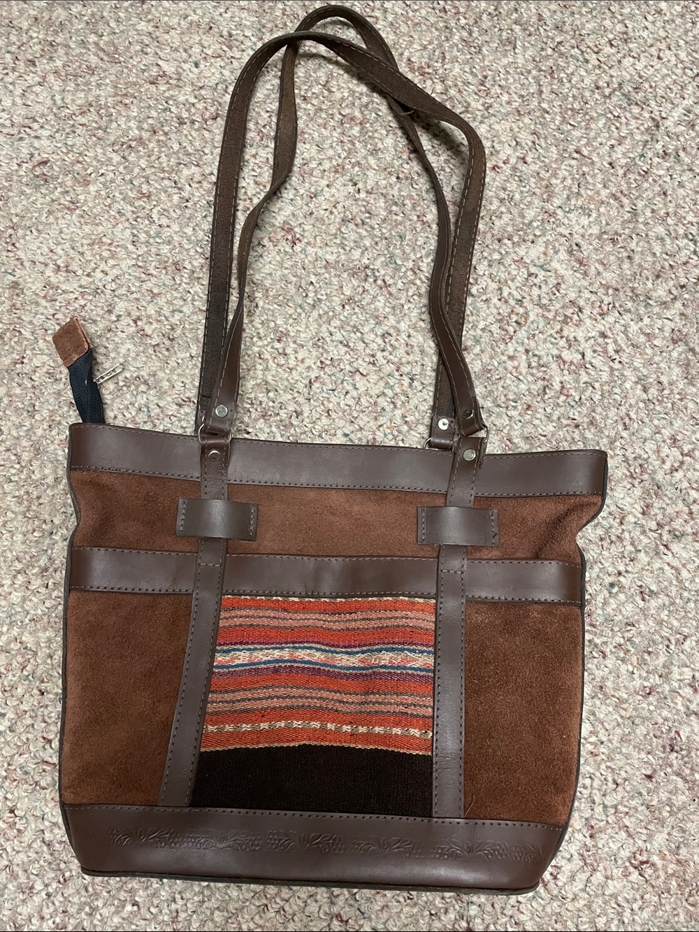 Vintage brown leather and canvas sholder tote bag- like new